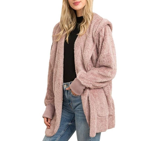 Teddy Jacket Soft Sherpa Open Front Coat-One Size - Picture 4 of 6